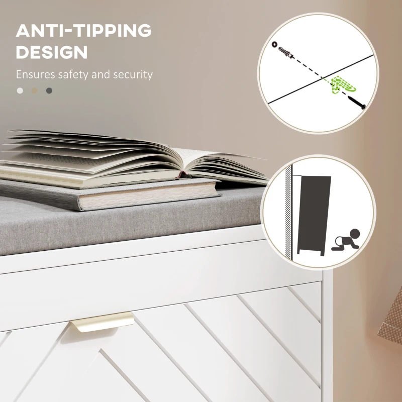 HOMCOM Shoe Storage with Seat, Upholstered Hallway Bench, Shoe Bench with Flip Drawer and Vent for 5 Pairs of Shoes