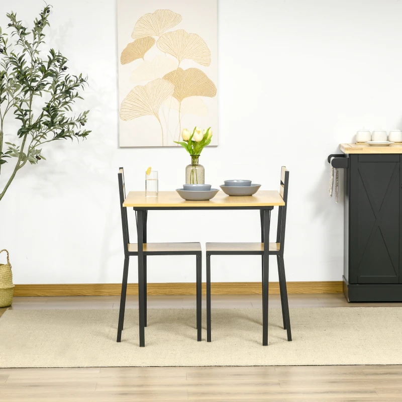 HOMCOM Industrial 3-Piece Dining Table Set, Square Kitchen Table with 2 Chairs for Dorms, Apartments, Studios, Bamboo