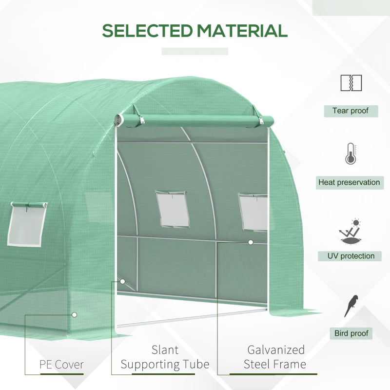 Outsunny 10' x 10' x 6.5' Walk-in Tunnel Greenhouse with High-Quality Transparent PE Cover, Zipper Doors, & Windows