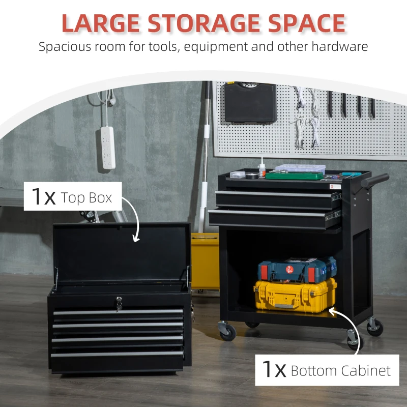 DURHAND 6-Drawer Tool Chest Set with 4 Wheels, Lockable Rolling Tool Box and Storage Cabinet for Garage Factory Workshop, Black