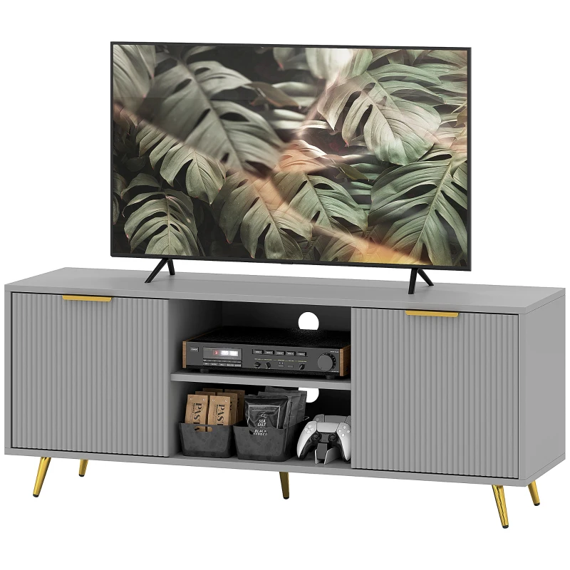 HOMCOM TV Stand with Storage for 55 Inch TV, Modern TV Cabinet with 2 Open Shelves and 2 Cabinets for Living Room, Grey