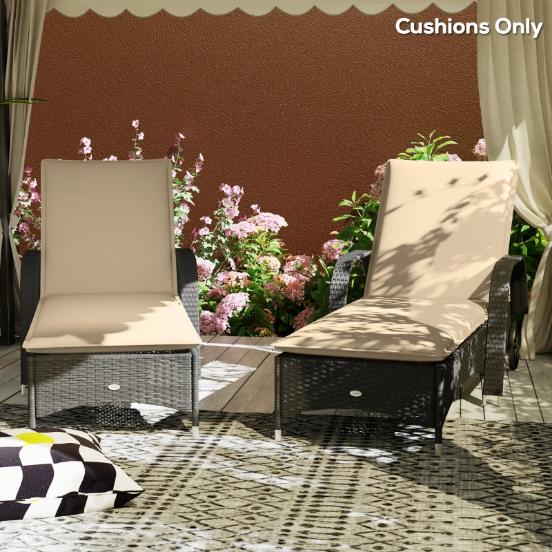 Outsunny Foldable Chaise Lounge Cushion Set of 2, Outdoor Lounge Chair Cushion Set, UPF50+ 200gsm Fabric, 76" x 23", Beige