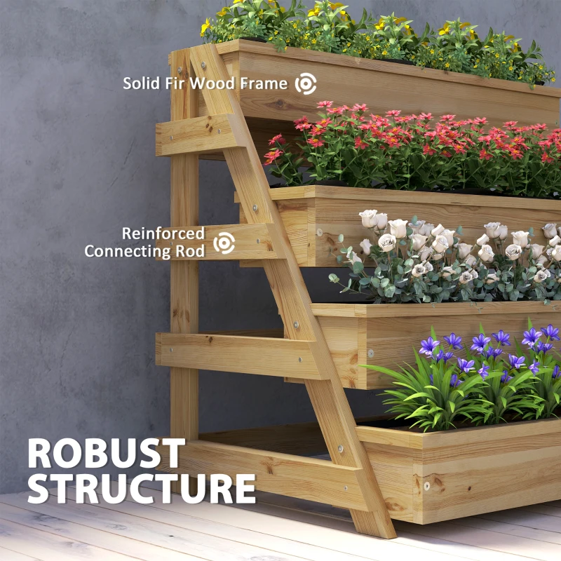 Outsunny 4 Tier Vertical Raised Garden Bed with Drainage Holes, Outdoor Planter Box for Herbs, Vegetables, and Flowers