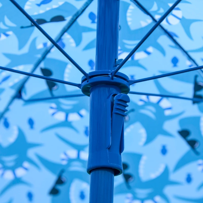 Outsunny Kids Folding Table and Chairs Set for Outdoor Garden Patio Backyard with Removable & Height Adjustable Sun Umbrella, Blue