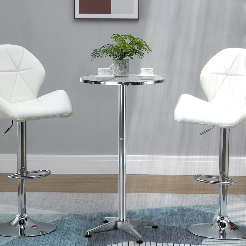 HOMCOM 24 Inch Round Bar Table 43" H Adjustable Stainless Steel Top Aluminum Frame Home Pub Bistro