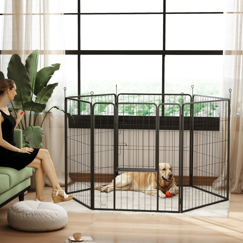 PawHut Heavy Duty Dog Playpen with Door for Large Dogs, 6 Panels, 39"H