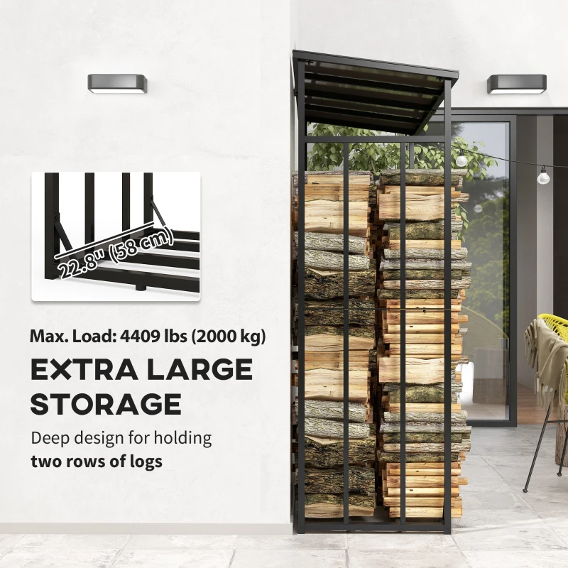 Outsunny 6ft Outdoor Firewood Rack with Cover and Polycarbonate Roof, 4400 lbs Load Wood Storage Holder, Outdoor Log Rack