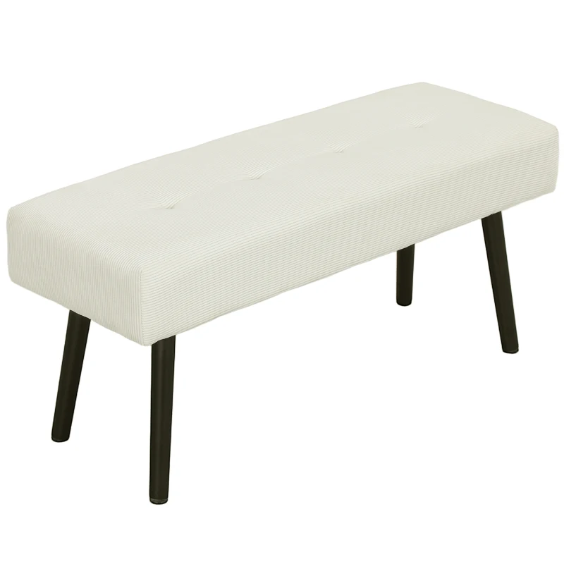 HOMCOM 39" Upholstered Ottoman Bench, Corduroy Entryway Bedroom Bench with Padded Seat and Steel Legs for Bedroom, Cream White
