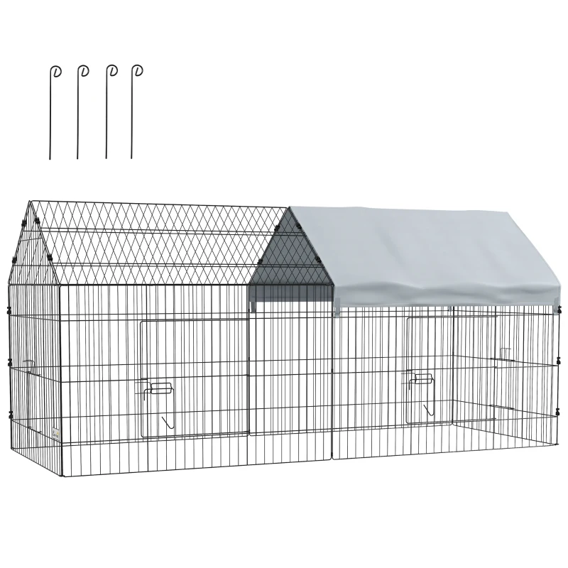 PawHut 87" Small Animal Cage with Roof, Indoor/Outdoor Use,  for Chicken, Rabbits, Chinchillas, Silver