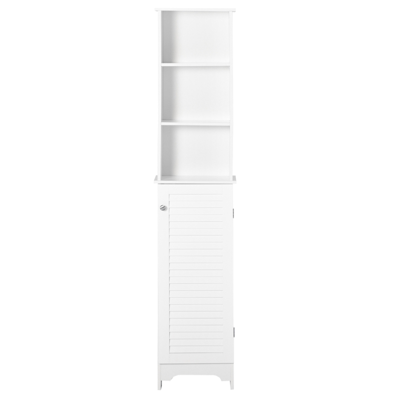 HOMCOM Tall Bathroom Storage Cabinet, Freestanding Linen Tower with 3-Tier Open Adjustable Shelf, White