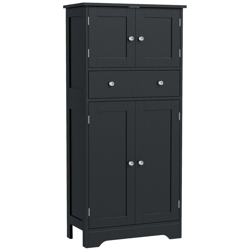 HOMCOM 50.5" Kitchen Storage Cabinet, Modern Kitchen Pantry Cabinet with 4 Doors, Drawer, Adjustable Shelf, Black