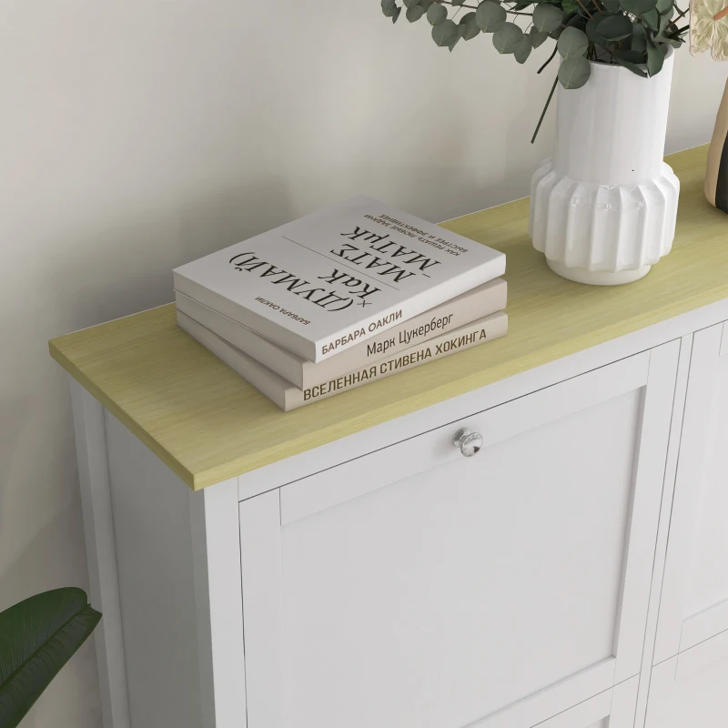 HOMCOM Entryway Shoe Storage Cabinet with 4 Flip Drawers, Adjustable Shelves, Narrow Shoe Cabinet for 20 Pairs of Shoes, White