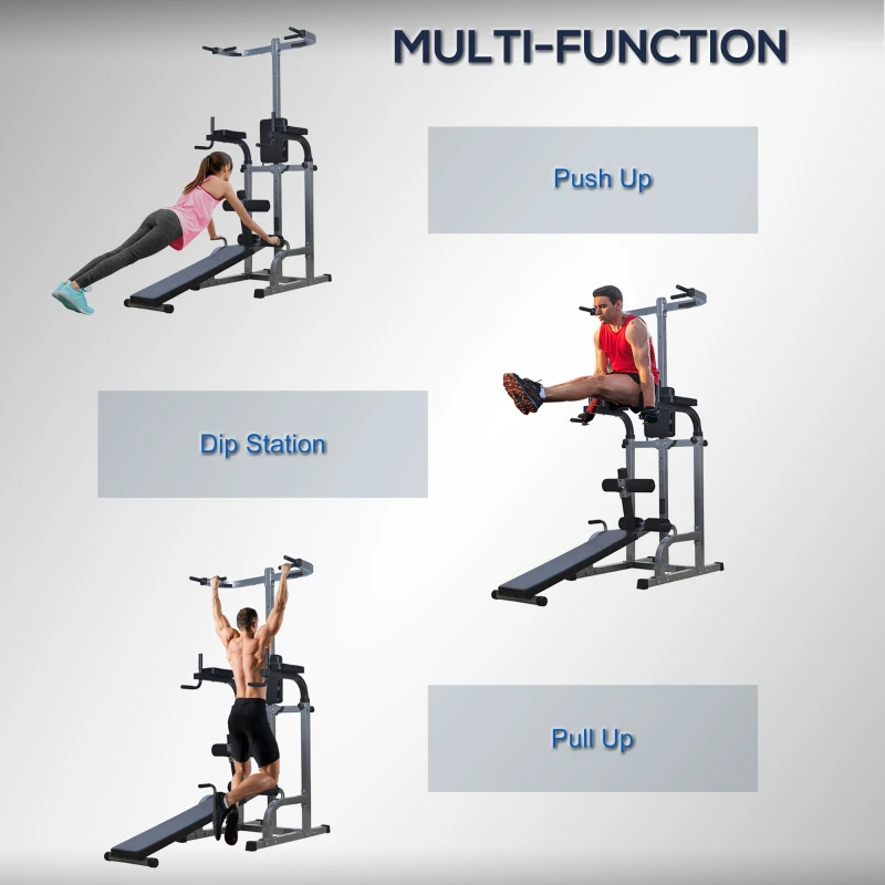 Soozier Multi-function Power Tower with Dip Station, Sit-up Bench, Pullup Bar, Push up Station, Combo Exercise Home Gym Fitness Equipment