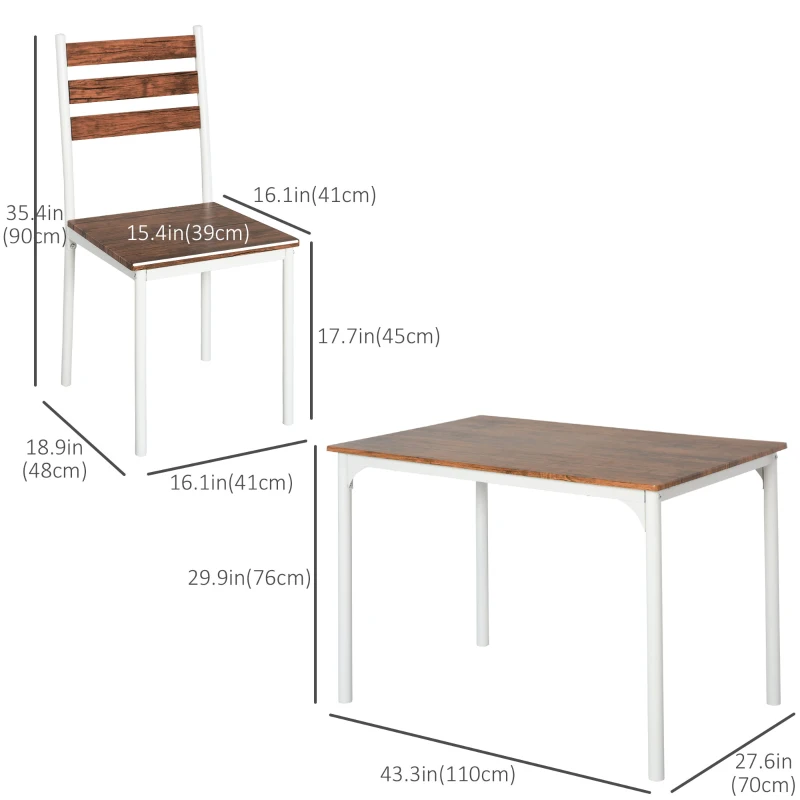 HOMCOM 5 Piece Dining Table Set for 4, Space Saving Kitchen Table and 4 Chairs, Rectangle, Steel Frame for Dining Room