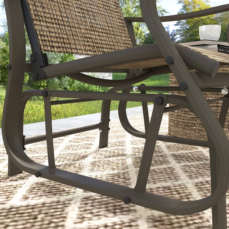 Outsunny Outdoor Glider Chair Patio Glider Swing Chair with Mesh Seat, Steel Frame for Backyard, Garden, Porch, Light Mixed Brown