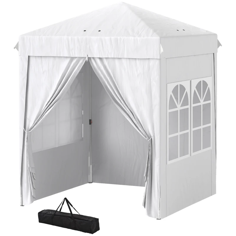Outsunny 6.7' x 6.7' Pop-Up Canopy Tent with Sidewalls, Height-Adjustable, Carry Bag Included, for Outdoor, Garden, Patio, White