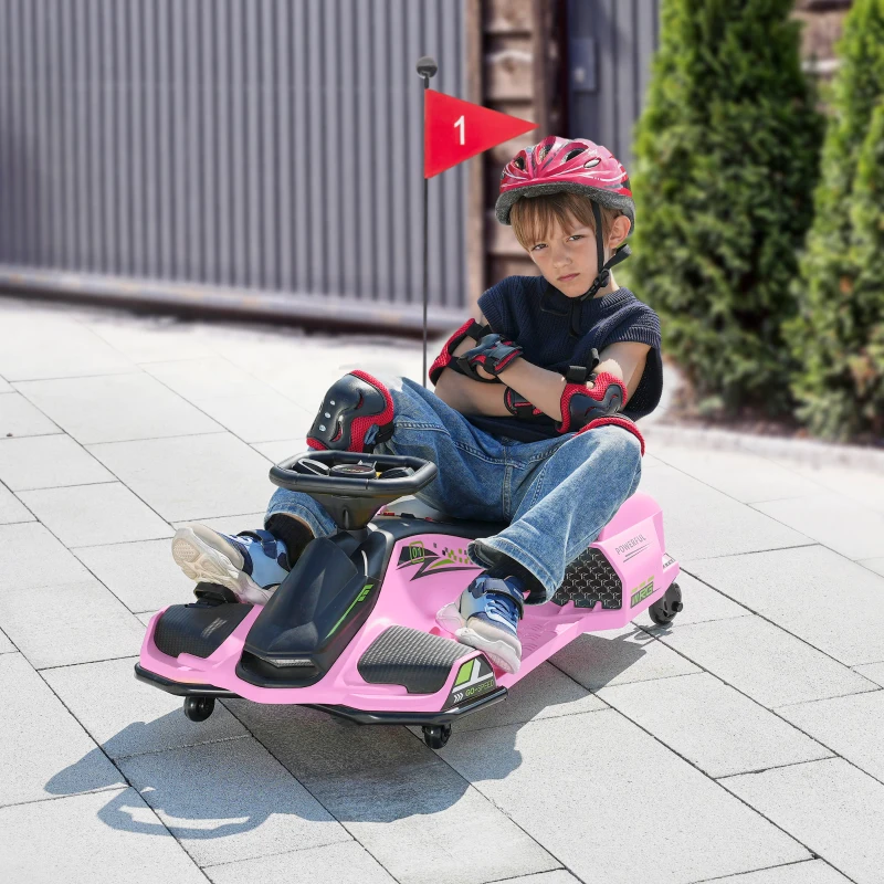 Aosom 12V Electric Drifting Go Kart w/ Slow Start, Music, Lights, Pink(m-10)
