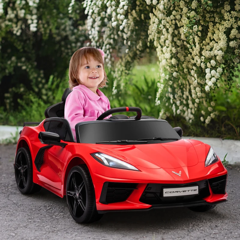 Qaba Chevrolet Corvette Licensed 12V Kids Electric Car with Parental Remote Control, Suspension System, Slow Start, Red