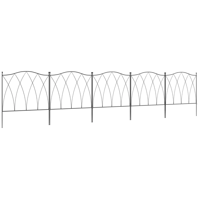 Outsunny 5PCs Outdoor Garden Fence Panels, Metal Wire Landscape Flower Bed Border Edging Animal Barrier, 24" x 10', Black