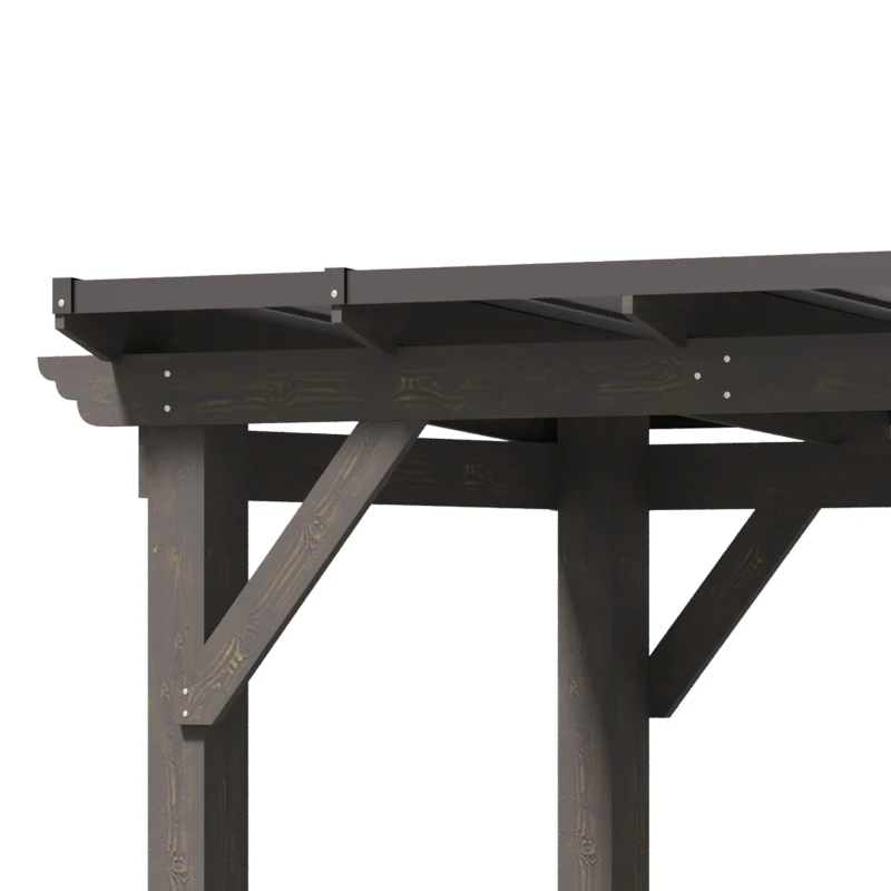 Outsunny 8' x 5' BBQ Grill Gazebo with 2 Side Shelves, Outdoor Hardtop Barbecue Barrier with Slanted Steel roof, Solid Wood Frame