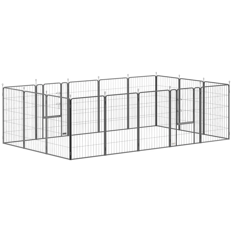 PawHut 16 Panels Dog Playpen with Straps, Portable & DIY, for Large Dogs, for Yard, RV, Camping, Garden, 39" Height