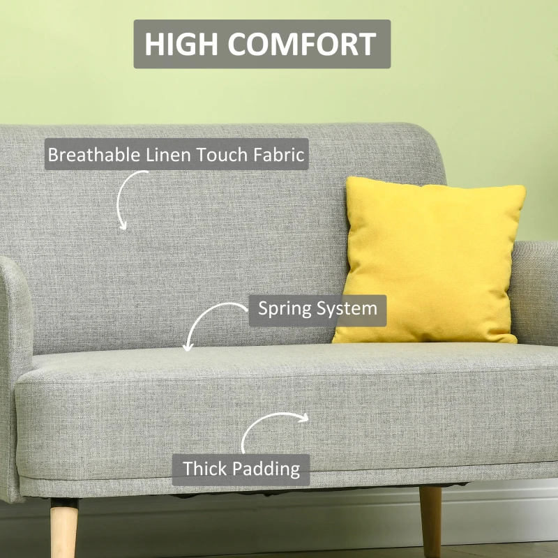 HOMCOM 48" Loveseat Sofa for Bedroom, Modern Love Seats Furniture, Upholstered Small Couch for Small Spaces, Gray