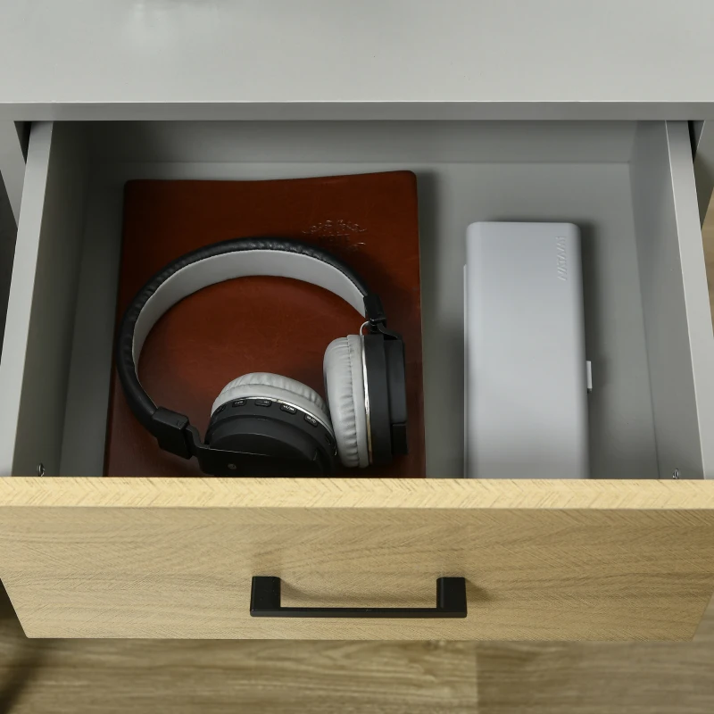 HOMCOM Nightstand Set of 2, Bedside Table with Drawers, Storage Shelf for Bedroom, Grey and Oak