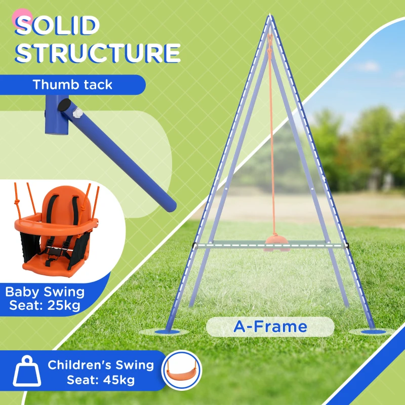 Outsunny Kid Swing Set with Safety Harness for Baby, Kids 6 Months+, Heavy Duty Swing Set for Indoor/Outdoor, Backyard, Orange