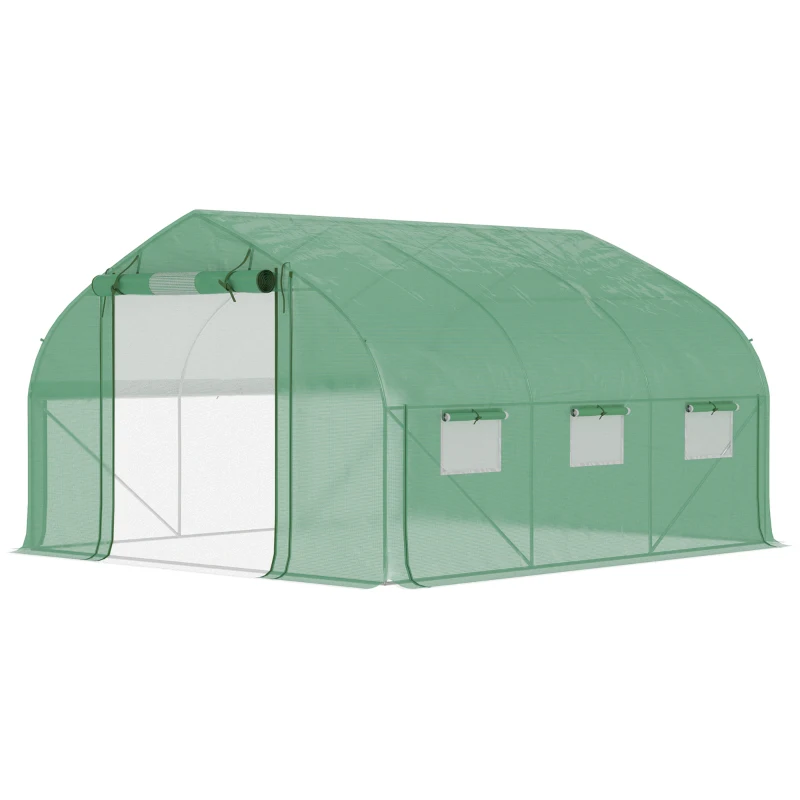 Outsunny 11.5' x 10' x 6.5' Walk-in Tunnel Greenhouse, Green House with Zippered Mesh Door, 7 Mesh Windows & Roll-up Sidewalls, Upgraded Gardening Plant Hot House with Galvanized Steel Hoops, Green