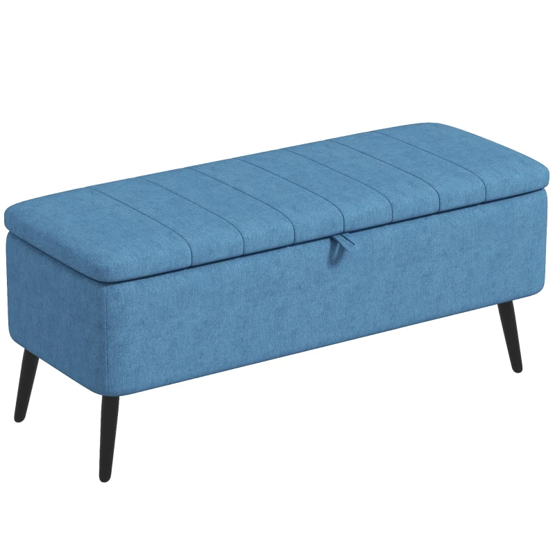 HOMCOM 40" Ottoman with Storage, Linen Upholstered Storage Ottoman Bench with Steel Legs for Living Room, Bedroom Dark Blue