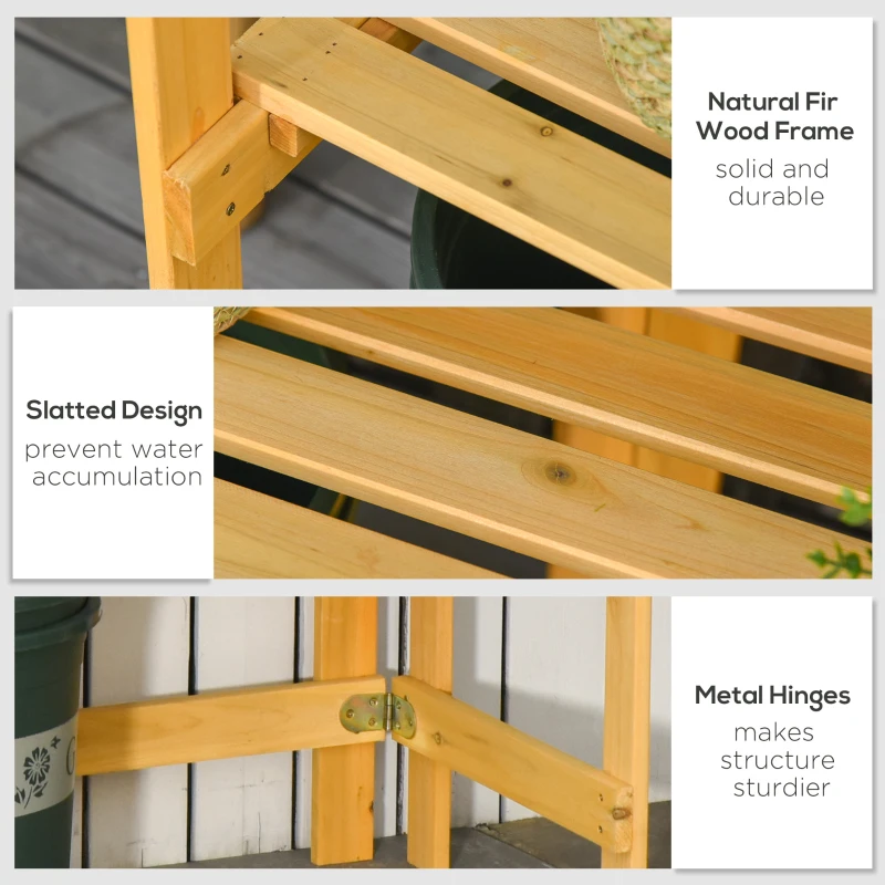 Outsunny Outdoor Garden Potting Bench Table Foldable Work Bench w/ Open Shelf Metal Tabletop Natural Wood Frame 33.5"x17.25"x35" Yellow