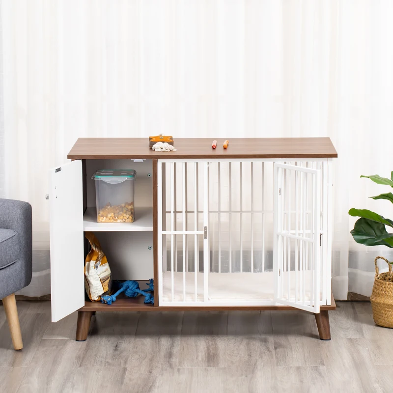 PawHut Furniture Style Dog Crate, Pet Cage Kennel End Table, Indoor Decorative Dog House, with Wooden Top, Door, for Small Dogs, Brown