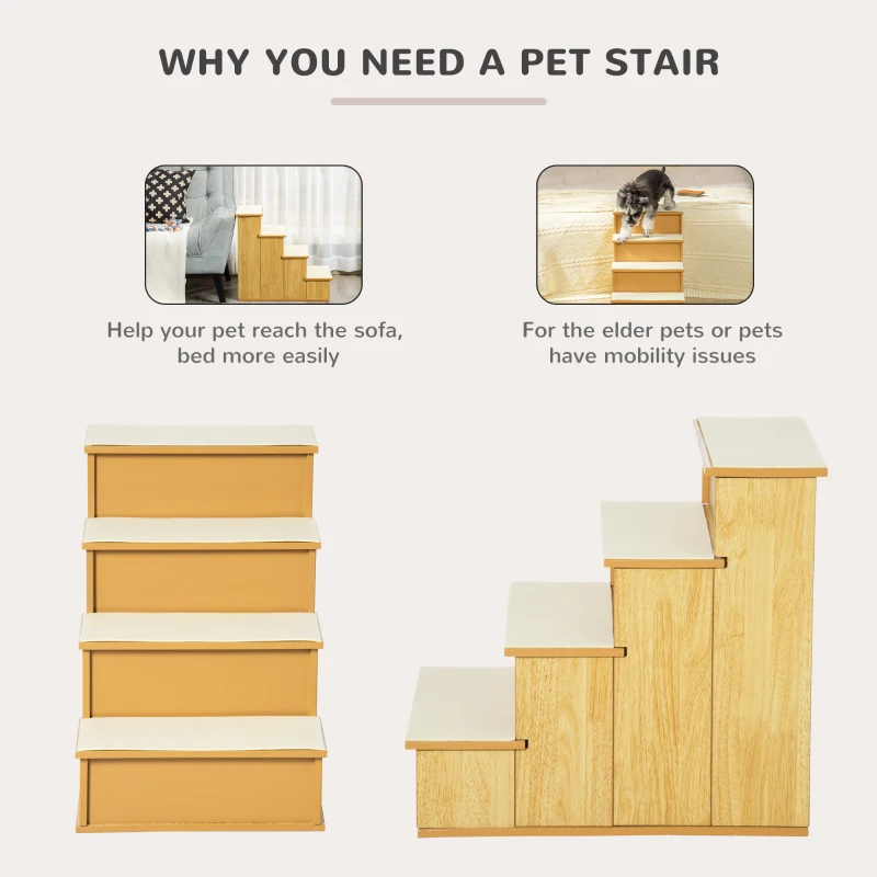 PawHut Pet Stairs, Small Pet Steps with Cushioned Removable Covering for Dogs and Cats Up To 22 lbs, Natural