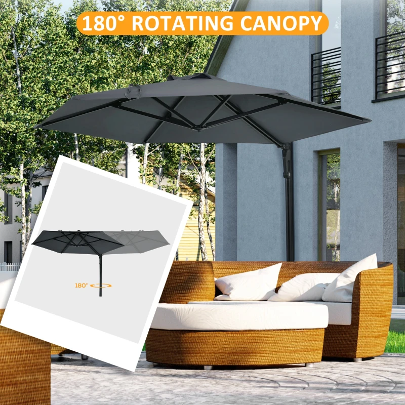 Outsunny 8 ft Wall Mounted Umbrella with 180° Rotatable Canopy, Patio Wall Parasol for Outdoor, Garden, Balcony, Yard, Dark Grey