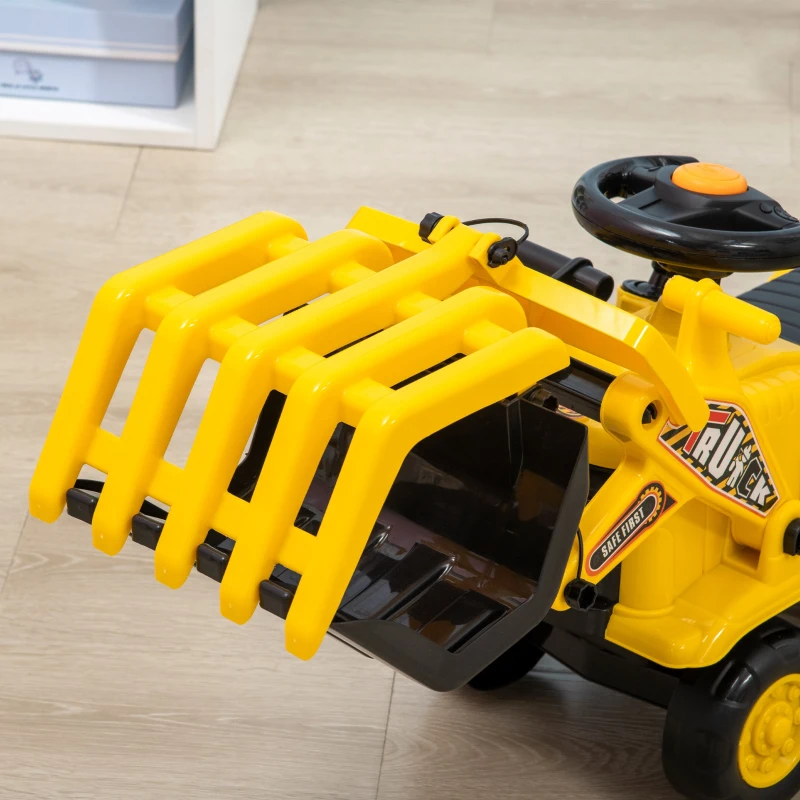 Aosom Kids Ride on Excavator Pulling Cart with Sound Effects, No Power Digger Scooter Ride-on Toy Construction Vehicle for Toddler or Preschool Age with Under-Seat Storage, Treaded Wheels