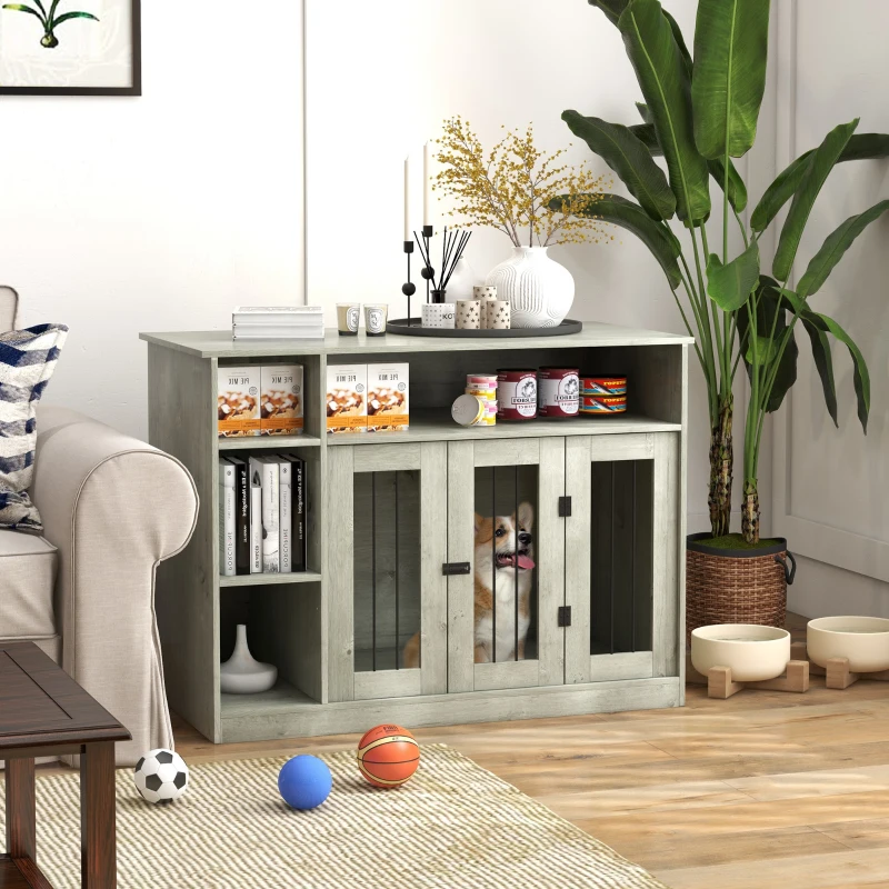 PawHut 47" Dog Crate Furniture with Storage, for Large Medium Dogs, Gray