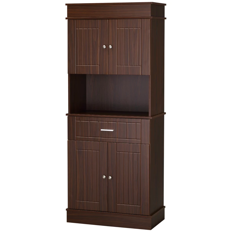 HOMCOM 72" Kitchen Buffet with Hutch, Freestanding Pantry Cabinet with Utility Drawer, 2 Door Cabinets, Adjustable Shelves and Countertop, Brown