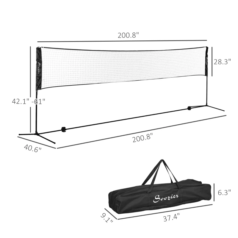 Soozier All-in-1 Badminton Set, Height Adjustable for Pickleball, Volleyball, Badminton, Backyard, Beach, Driveway Game