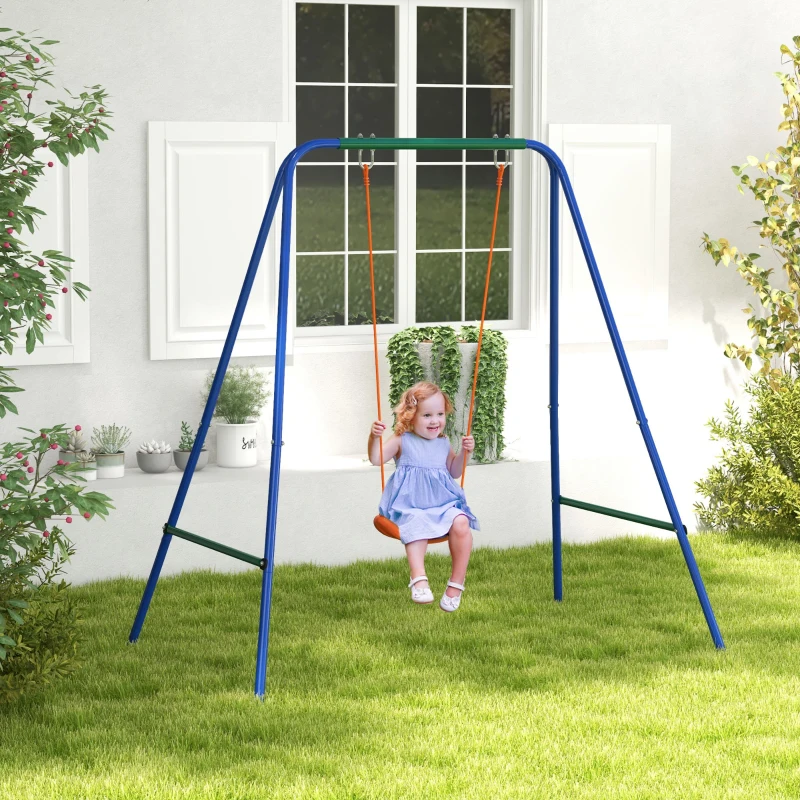 Outsunny Kid Swing Set with Safety Harness for Baby, Kids 6 Months+, Heavy Duty Swing Set for Indoor/Outdoor, Backyard, Orange