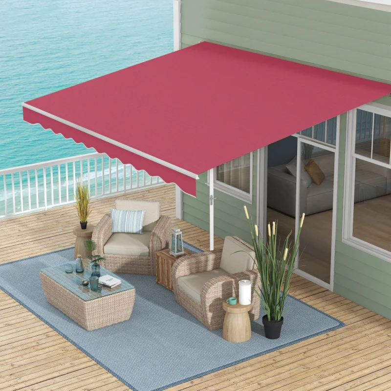 Outsunny 10' x 8' Retractable Awning, Patio Awnings, Sunshade Shelter w/ Manual Crank Handle, UV & Water-Resistant Fabric and Aluminum Frame for Deck, Balcony, Yard, Red