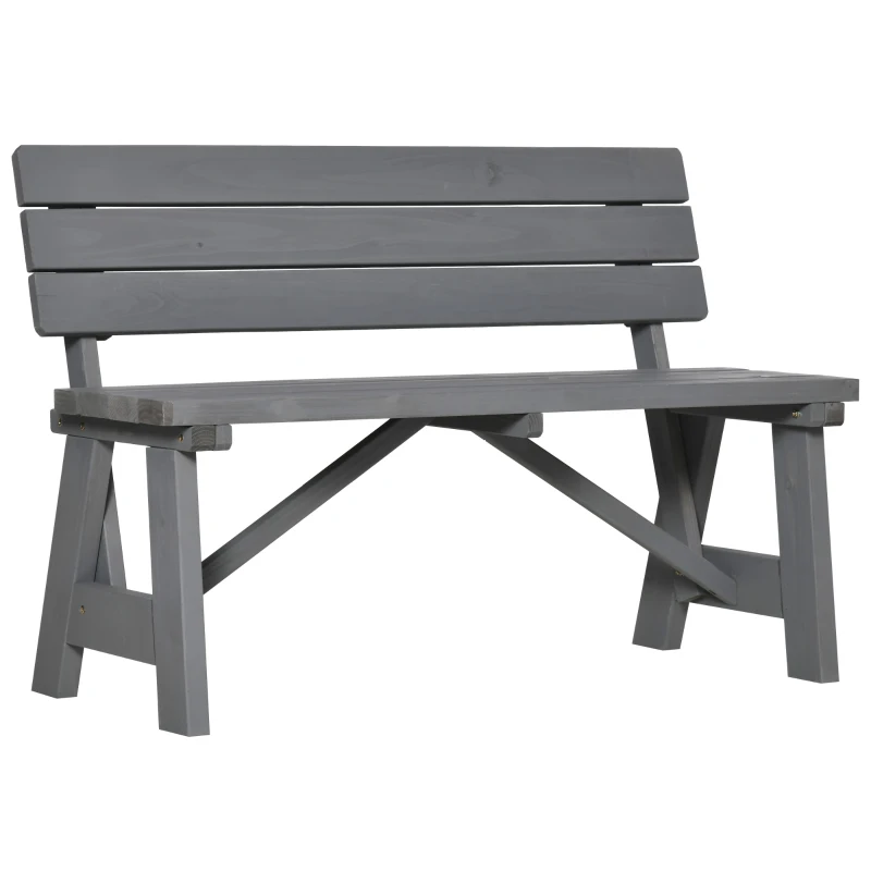 Outsunny Wooden Garden Bench for Outdoor, 2-person Patio Bench, Loveseat Furniture for Lawn, Deck, Yard, Porch and Entryway, Grey