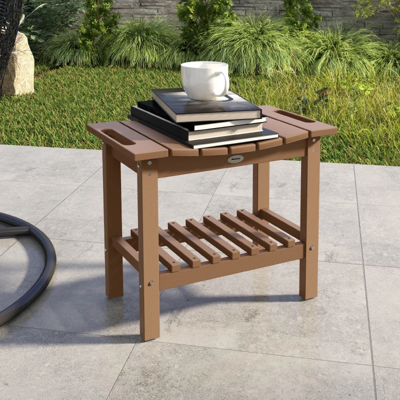 Outsunny HDPE Shower Bench, Waterproof Shower Stool with Handle, Storage Shelf, Non-Slip Pads for Indoor Outdoor, Brown