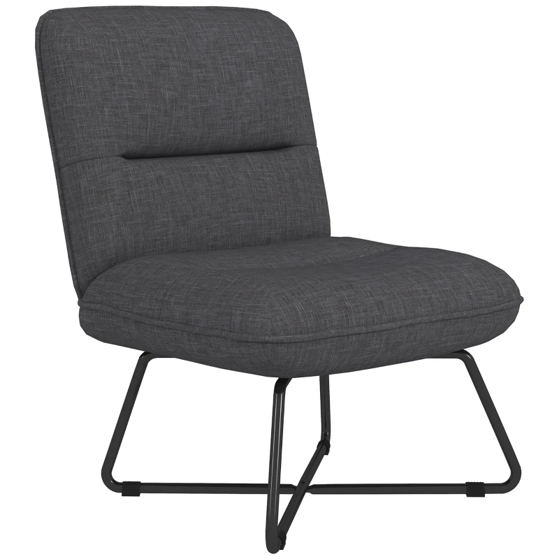 HOMCOM Armless Accent Chair, Upholstered Side Chair for Living Room with Crossed Steel Legs, Dark Grey