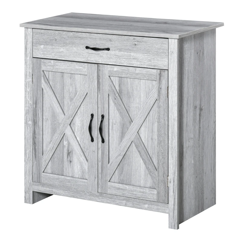 HOMCOM Farmhouse Sideboard Buffet Cabinet, Storage Cabinet with Barn Doors, Grey Grain