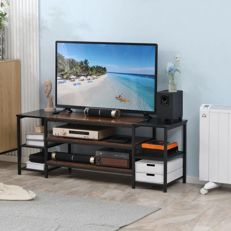 HOMCOM Industrial TV Cabinet for TVs Up to 60", TV Stand with Open Shelf Storage, Media Console with Steel Frame, Rustic Brown