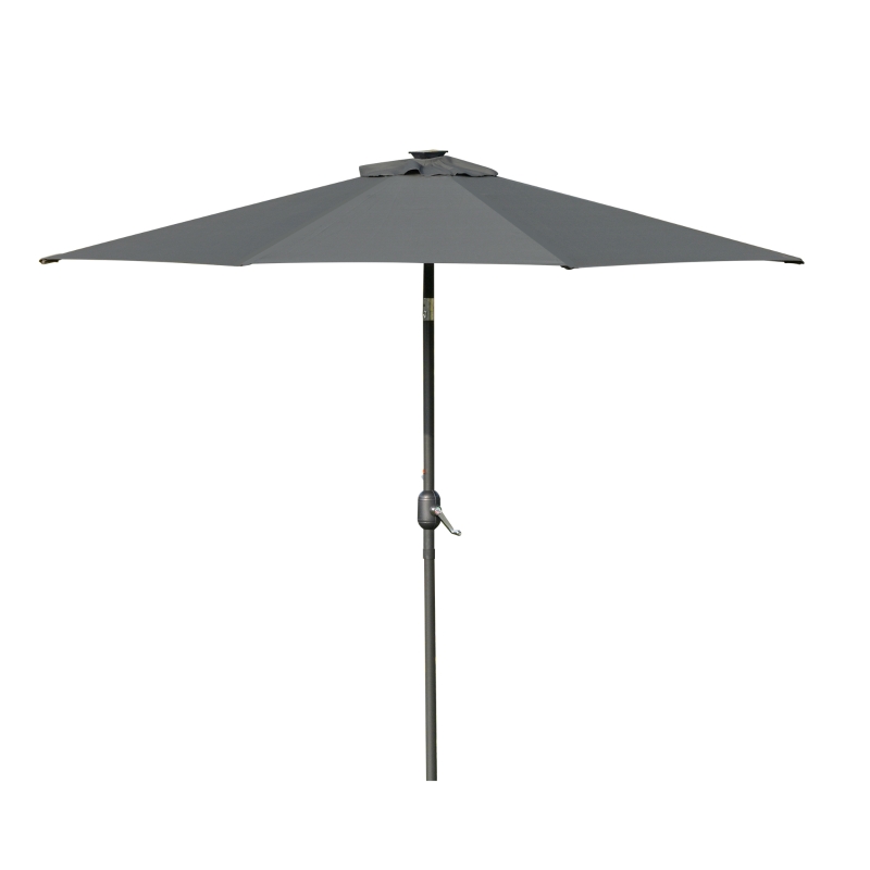 Outsunny 9ft Solar Patio Umbrella Outdoor Sunshade 24 LED Lights Tilt Canopy, Charcoal Grey