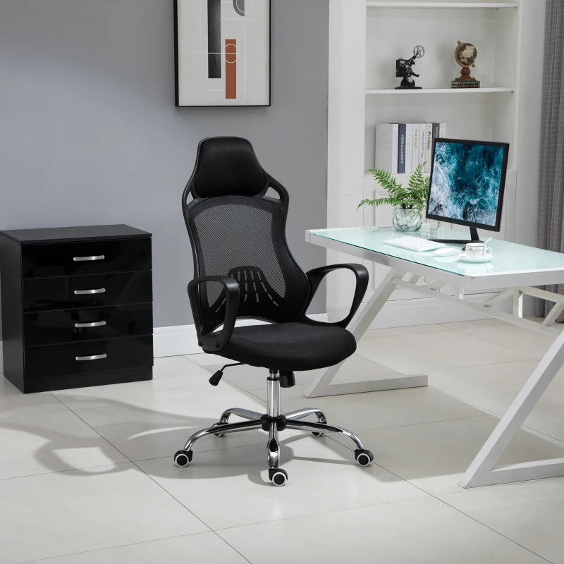 Vinsetto High Back Office Chair Mesh Desk Chair with Adjustable Backrest, Swivel Task Chair with Ergonomic Design Conference Office, Black