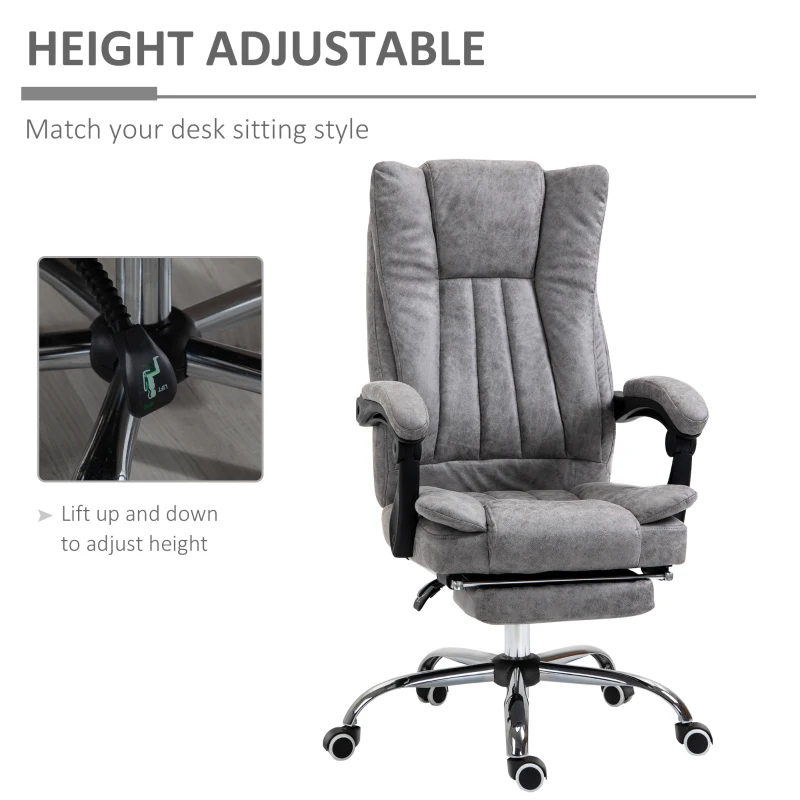 Vinsetto Microfiber Computer Chair, Executive Office Chair with Reclining Backrest Retractable Footrest Adjustable Height Grey