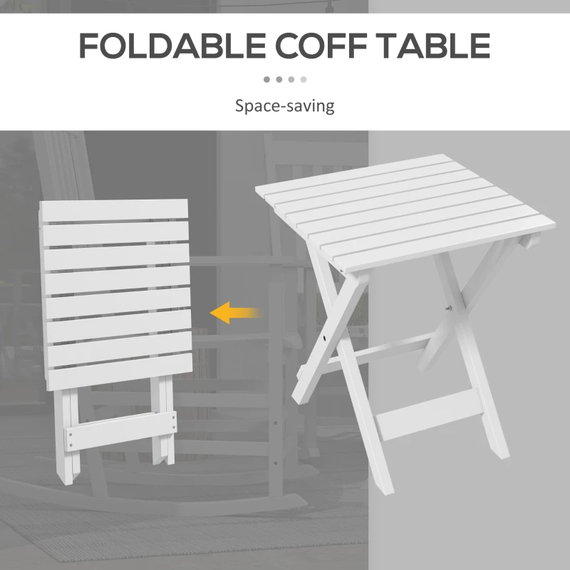 Outsunny 3 Pieces Outdoor Rocking Chair Set, Wooden Patio Rocking Chair Set with Folding Table, High Back and Armrests, White