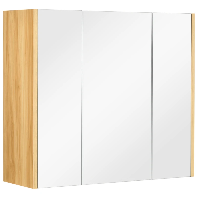kleankin Wall Mounted Medicine Cabinet with Mirror Wall Mirror Cabinet with 3 Doors and Adjustable Storage Shelves White